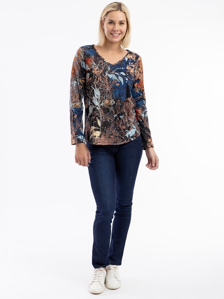 Orientique langärmeliges T-Shirt mit V-Ausschnitt 23013